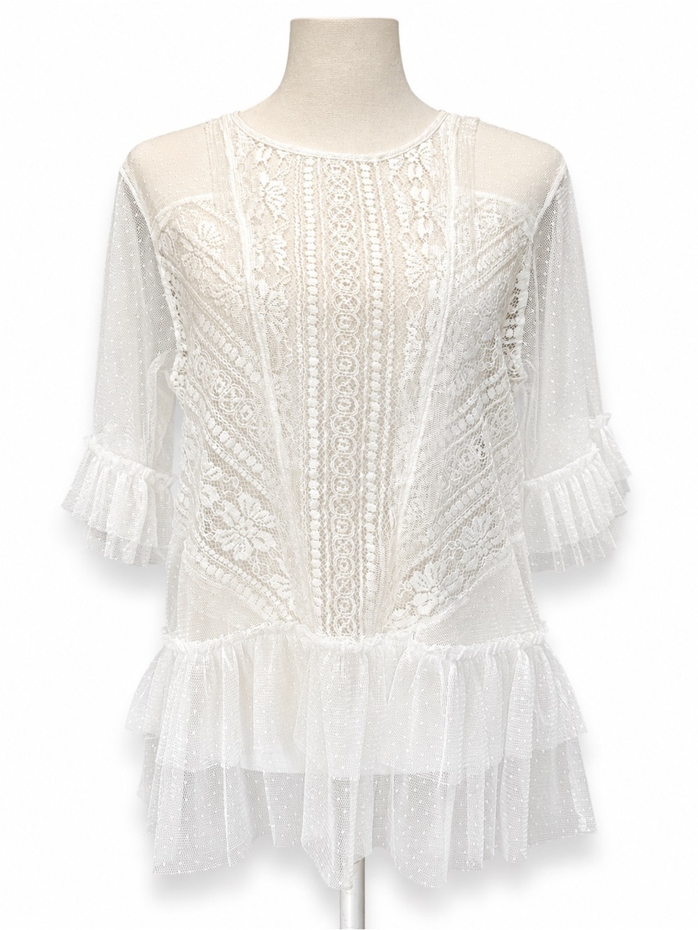 Umgee White Lace Peplum Top